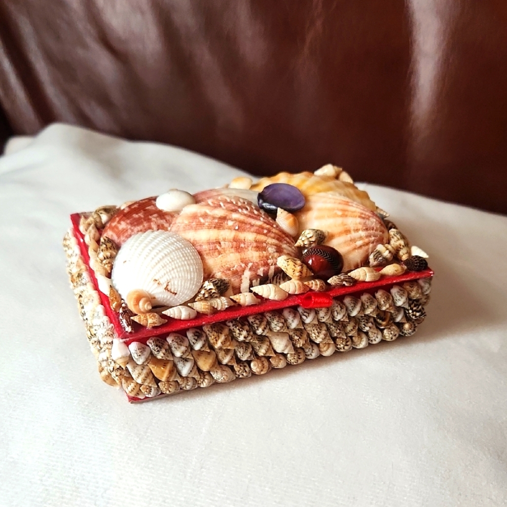 Seashell Trinket Box with Red Accents